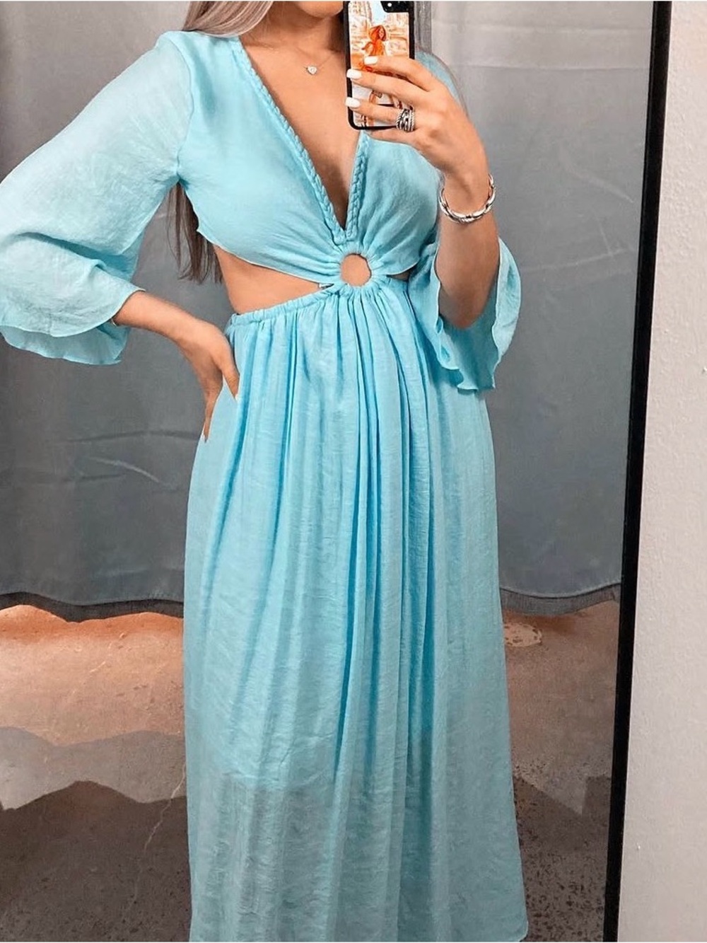 Cutout Maxi Dress in Light Blue with Ring Detail